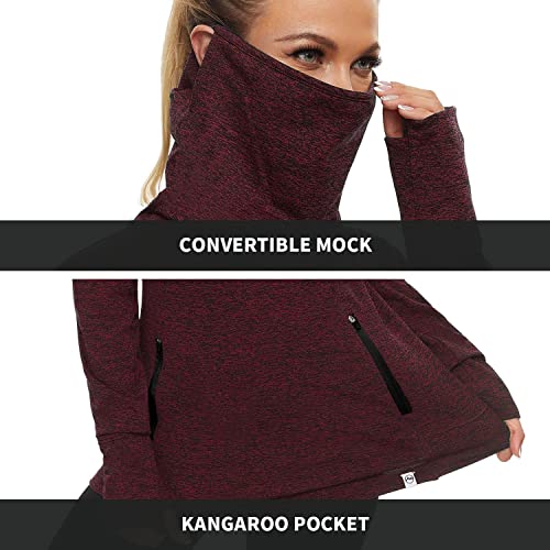 Soneven Women's Red Large Running Fleece Sweatshirt with Cowl Neck & Thumb Holes
