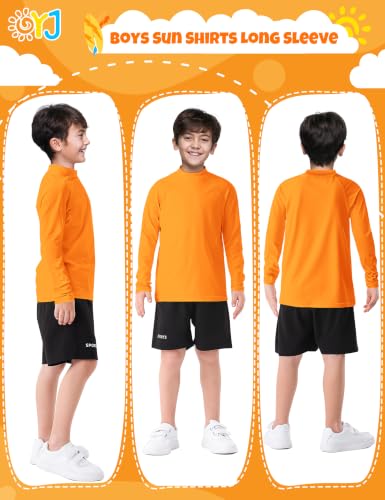 Boys Long Sleeve Rash Guard Swim Shirt - UPF 50 - Orange, 5-6 Years