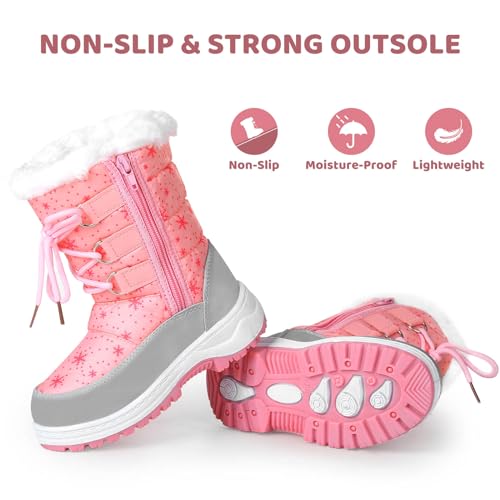 Apakowa Kids Girls Insulated Fur Winter Snow Boots Toddler Pink 10