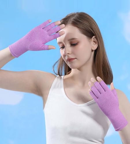 Kecartu Medium Pink and Purple Compression Gloves for Arthritis Support, 2 Pairs