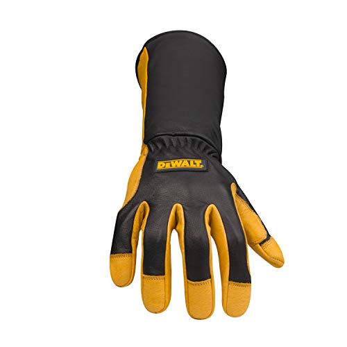 DEWALT Premium Leather Welding Gloves, Fire/Heat Resistant, Gauntlet-Style Cuff, Elastic Wrist
