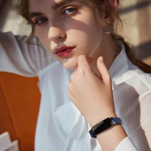 Meliya Sapphire Blue Metal Fitbit Inspire 3 Band - Adjustable Stainless Steel Strap for Women Men