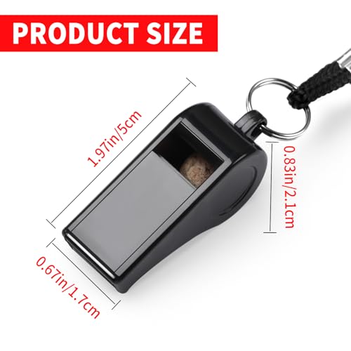 Durable Plastic Whistles with Lanyards - 12 Pack Black