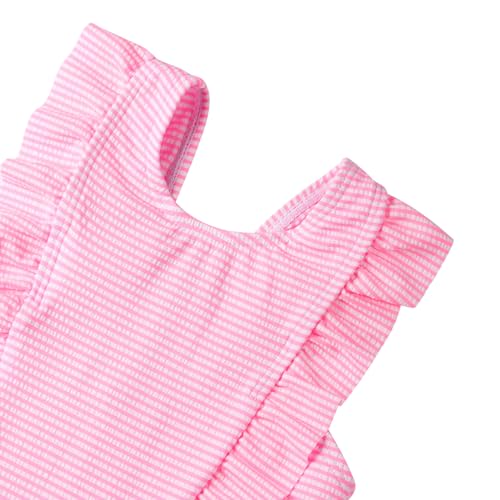 Girls' Bright Pink 6-7 Years Scalloped One-Piece Swimsuit with Ruffles - Kids Swimwear