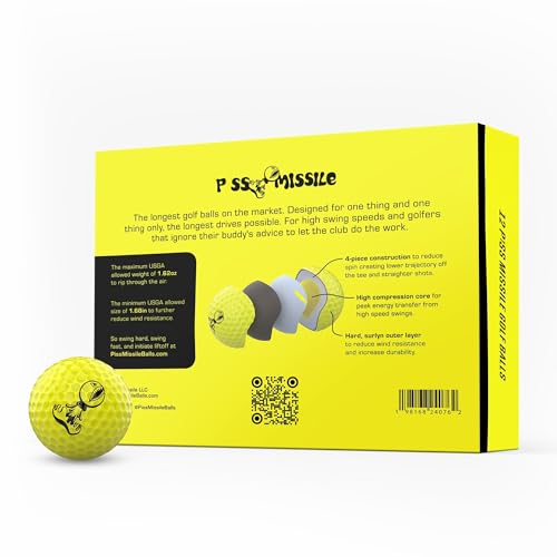 Piss Missile Yellow Distance Golf Balls - 12 Pack, 4-Piece Surlyn Core