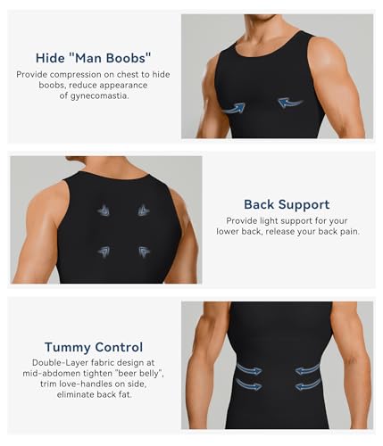Eleady Men's Slimming Compression Shirt Vest Large Black Workout Tank Top
