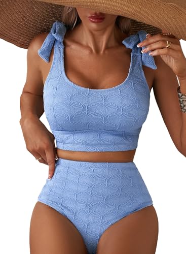 Herseas Women's High Waist Seashell Bikini Set - Sky Blue, Large