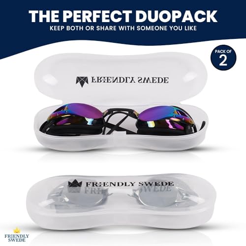 The Friendly Swede Goggles for Women & Men - 3 Nose Pieces & Case (White/Black Mirrored)