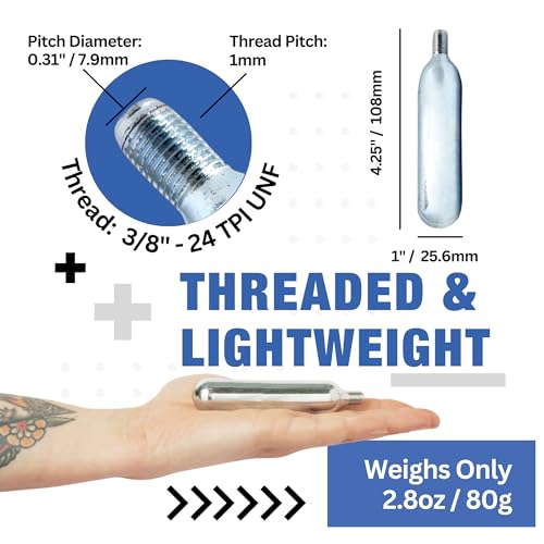 ICO 25g Threaded CO2 Cartridges 20 Count for Bike Tires & More