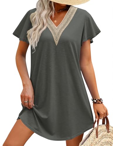 Women's V Neck Swimsuit Cover Up Beach Dress - Deep Grey / Medium