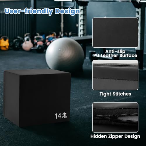 3 in 1 Foam Plyometric Jump Box - 16'' x 14'' x 12'' for Home Gym