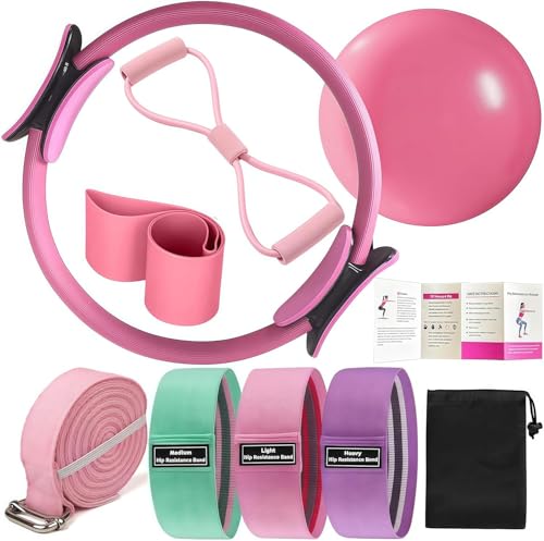 Pilates Ring Kit for Home Workouts - Pink Resistance Bands & Accessories