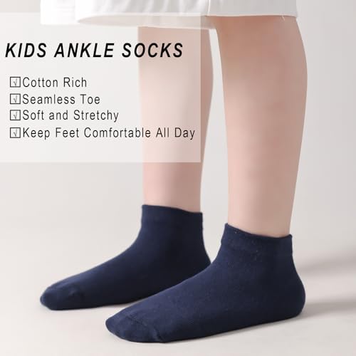 Kids' Low Cut Ankle Socks - Cotton Seamless Toe, Navy, 4 Pairs, 6-8 Years