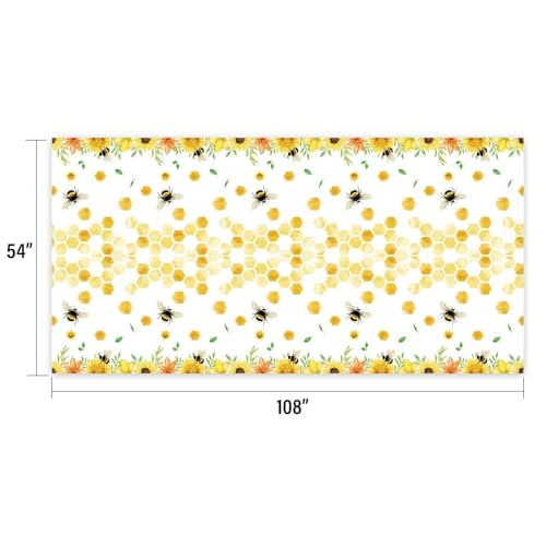 Bee Tablecloth - 2 Pack 108"x54" Disposable Plastic Cover
