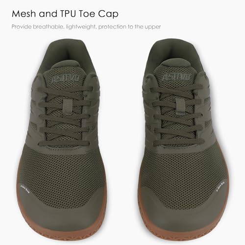 ASITVO Wide Men's Barefoot Zero Drop Sole Minimalist Sneakers Walking Shoes - Army Green, 11 Wide