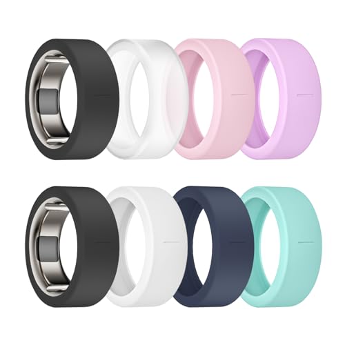 Oura Ring Cover - 8 Pack Silicone Protector for Gen 3/4 - Black/Blue/Clear/White/Teal/Purple/Pink