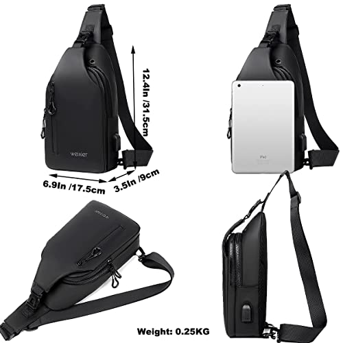 Black Waterproof Sling Bag for Men Shoulder Crossbody Outdoor Lightweight