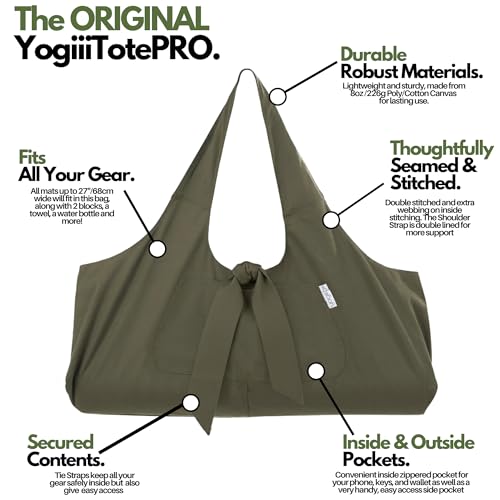 Large Yoga Mat Bag - YogiiiTotePRO in Olivine Green