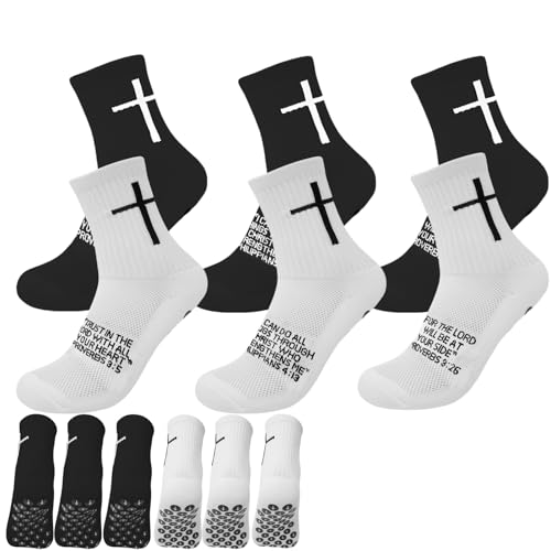 Meudid Youth Soccer Socks with Anti-Slip Grips, 3/6 Pairs, Black/White (One Size) Kids