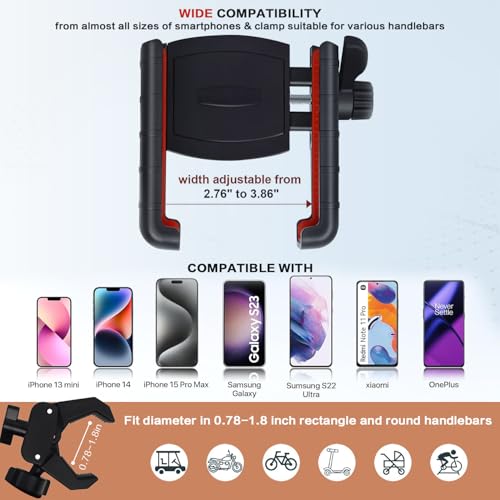 Efocakiox Golf Cart Phone Holder Mount with 360° Rotation and Quick Lock Release