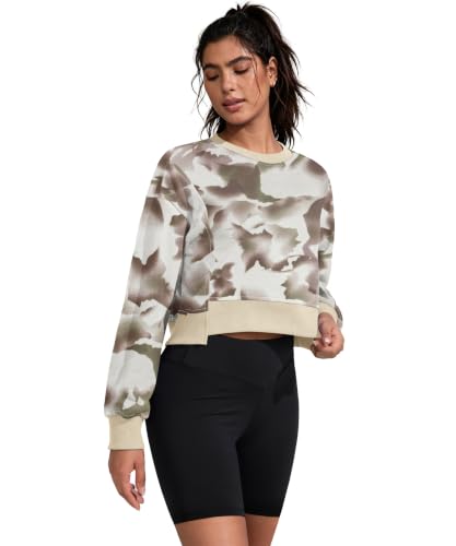 Women's Cotton Camo Cropped Sweatshirt - Oversized Y2K Slit Pullover - Large