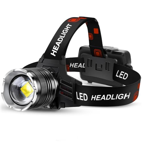Rechargeable Headlamp - 99000 High Lumens, 95H Battery Life, Waterproof, 12 Modes, Zoomable - 1 Pack White Light