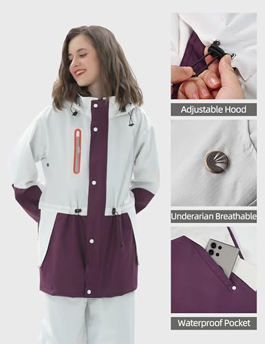 RAINFREEM Women's Purple Medium Waterproof Hooded Rain Suit with Jacket & Pants
