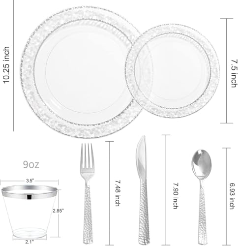 Ciaell 150PCS Silver Disposable Plastic Plates Cutlery Set for Weddings & Parties