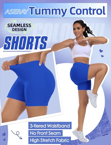 Seamless Gym Workout Shorts for Women - Scrunch Butt Lifting, Tummy Control, 4.5" - Small Electric Blue