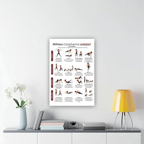 Calisthenics Workout Poster for Women - Bodyweight Training Chart - Yellow - 12x18inch