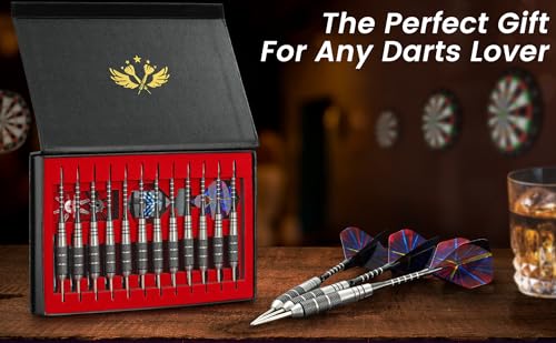 12-Piece Steel Tip Darts Set - 22g with Gift Box & Laser Design
