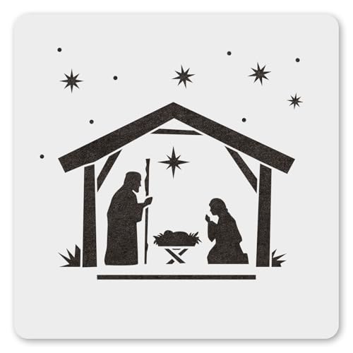 MAGJUCHE Nativity Manger Stencil 6 Inches, Reusable Christmas Stencil for Painting DIY Crafts Decor