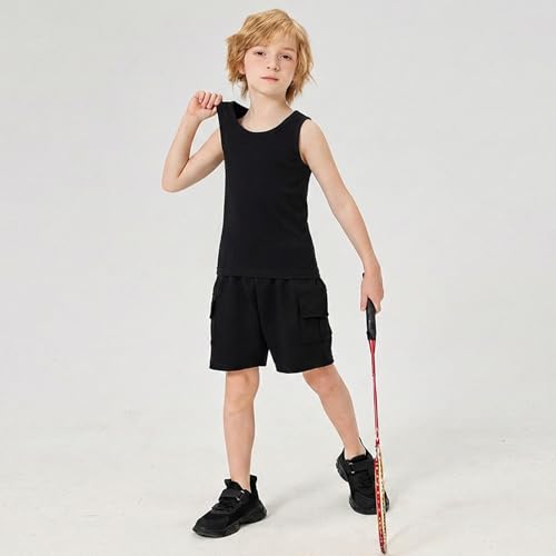 Mocolerno 14-16 Years Boys Tank Tops 5-Pack Cotton Sleeveless Undershirts Black
