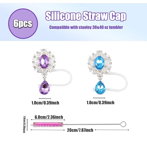6-Piece 10mm Glitter Straw Covers Set - Vintage Diamond Style - Pearl Diamond