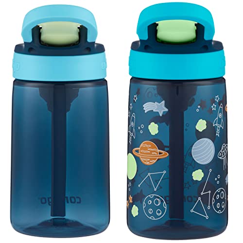 Contigo Kids Water Bottle 14oz Blueberry & Cosmos Pack of 2 - Spill-Proof Straw