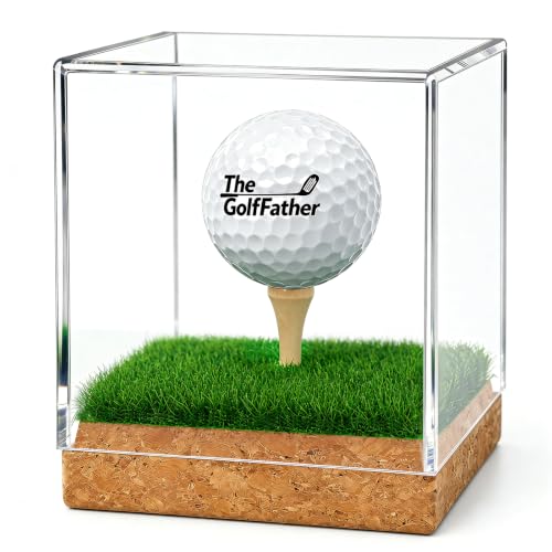 Golf Ball Display Case with Wooden Base & Tee - Clear Acrylic Holder
