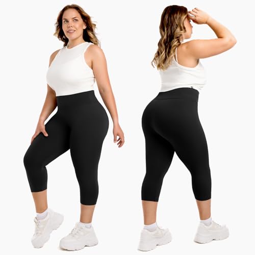 Plus Size High Waist Capri Leggings for Women - 3X-Large Black