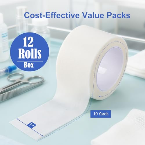 Medical Tape - 12 Rolls, 1" x 10 Yards, Latex-Free, White
