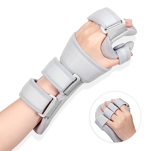 Fanwer Stroke Resting Hand Splint Left&Right, Hand Brace Splint for Stroke Patients - Functional Night Immobilizer Wrist Finger Brace Support for Straightening Fingers, Arthritis, Carpal Tunnel Syndrome (Left)