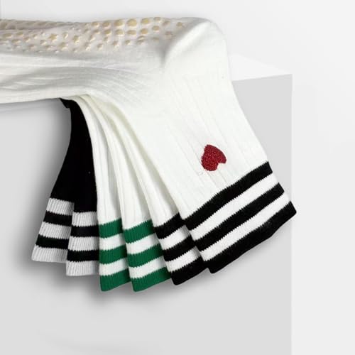 Non-Slip Yoga Pilates Grip Socks - Heart Pattern - 3-Pair Set - Black/White/Pink