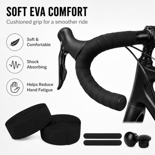 Bike Handlebar Tape - EVA Grip Tape for Road Bikes - 2 Rolls Black