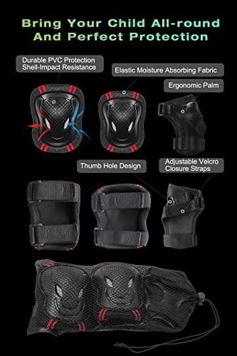 Kids Bike Helmet Set for Ages 3-14, Black & Medium Size with Protective Pads