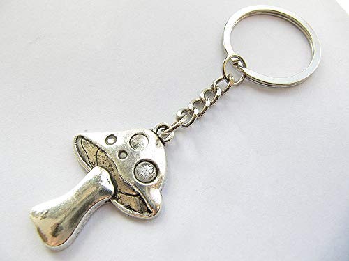 Antique Silver Mushroom Charm Keychain - Handmade Plant Jewelry