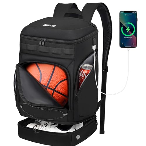 Basketball Backpack with Ball Holder & Shoe Compartment - Black