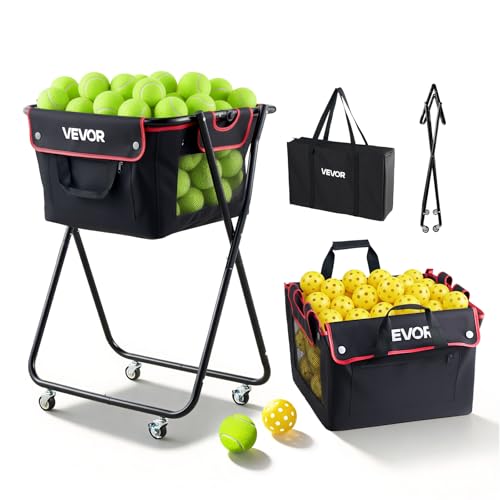 VEVOR 175 Balls Tennis & Pickleball Hopper Cart - Foldable Ball Pickup Basket, Portable Storage for Tennis Training & Sports