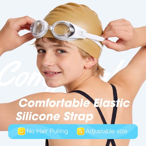 Kids Swim Goggles - 2-Pack Clear Lens for Ages 4-15 - White & Black