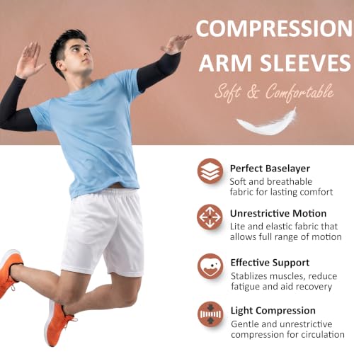 Compression Arm Sleeves - UV Protection for Sports - Black (2 Pack)