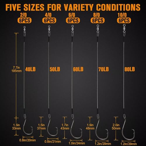 Dovesun F-10/0 Circle Hooks Kit - 20PCS Pre-Rigged Saltwater & Freshwater Catfish Fishing Hooks
