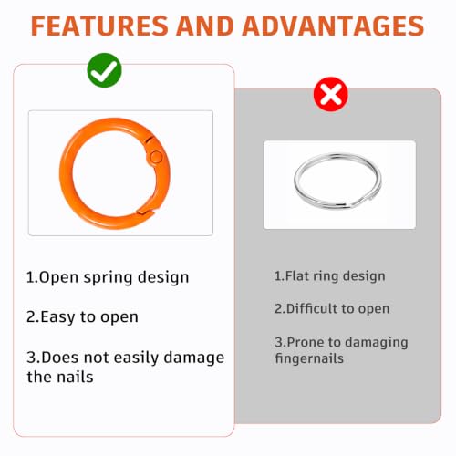 60-Pack Colorful Spring O Rings - Metal Key Ring Clips