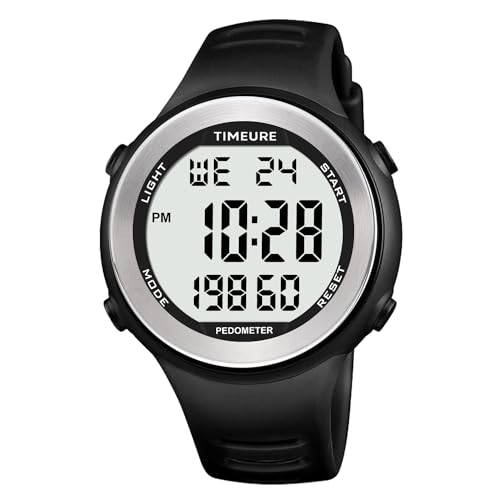 Pedometer Watch for Walking - No Charging, EL Backlight - Black